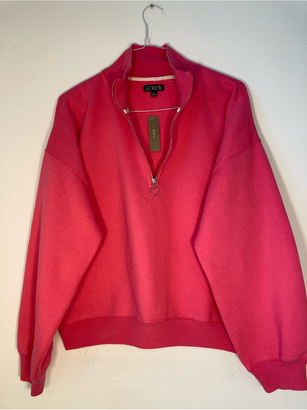 NWT J.Crew Re-Imagined Womens Half Zip Sweatshirt Hot Pink XL Fleece Pullovero